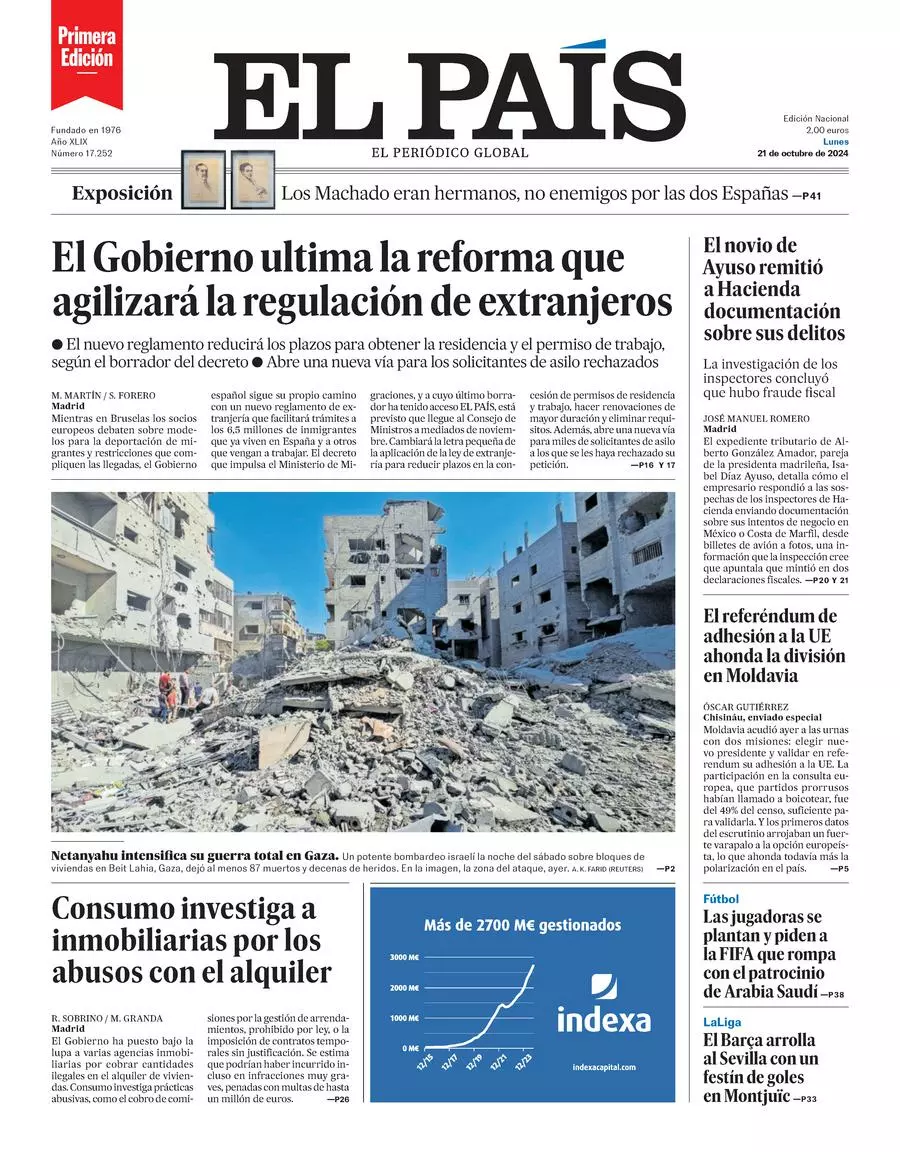 Prima-pagina-el-pais-edizione-di-oggi-21-10-2024