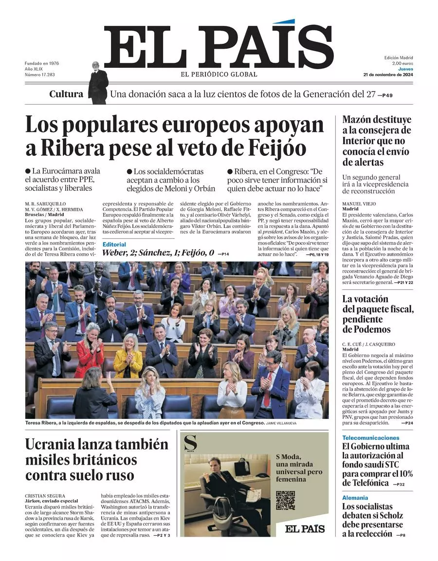 Prima-pagina-el-pais-edizione-di-oggi-21-11-2024