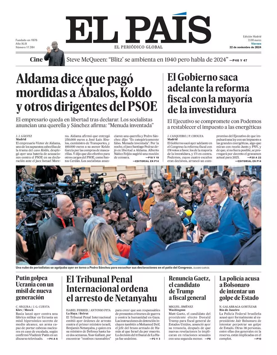 Prima-pagina-el-pais-edizione-di-oggi-22-11-2024