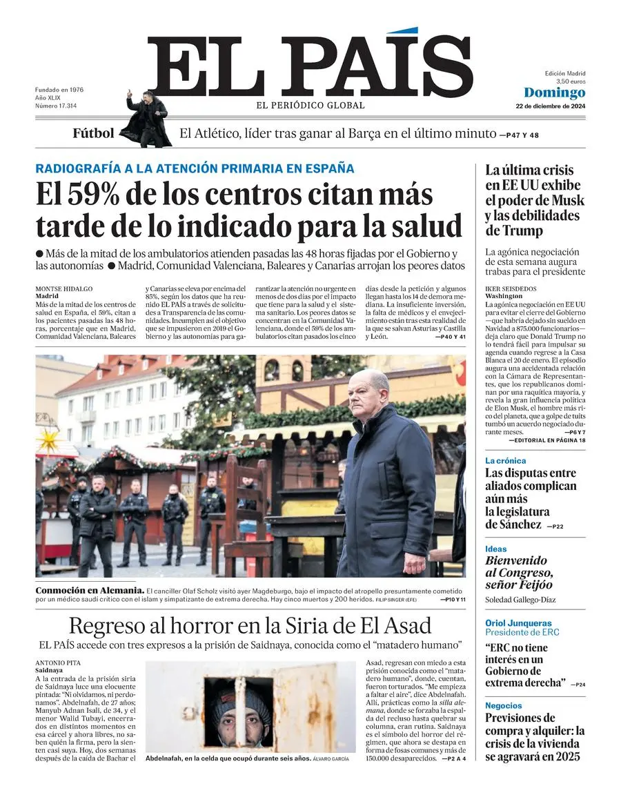 Prima-pagina-el-pais-edizione-di-oggi-22-12-2024