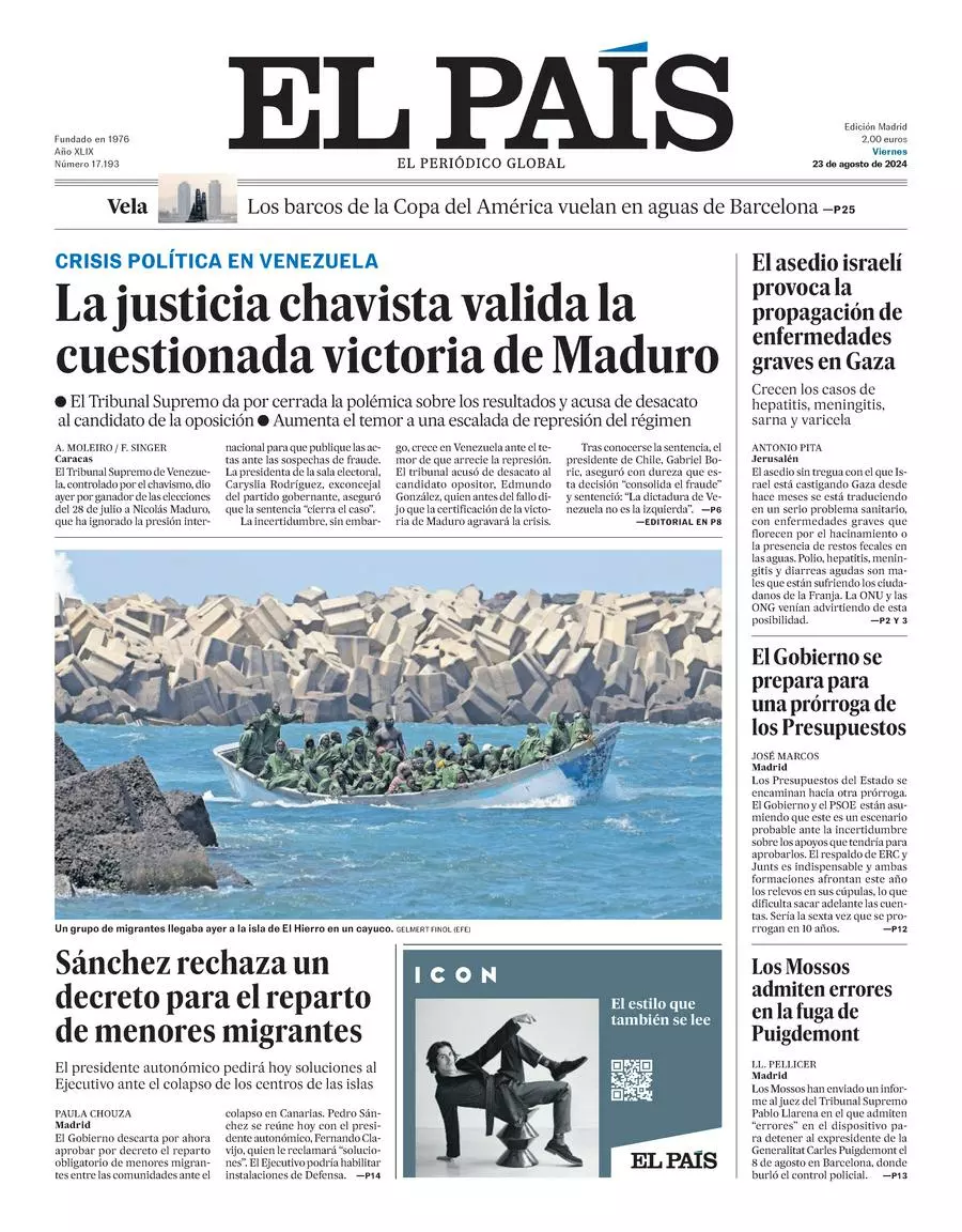 Prima-pagina-el-pais-edizione-di-oggi-23-08-2024