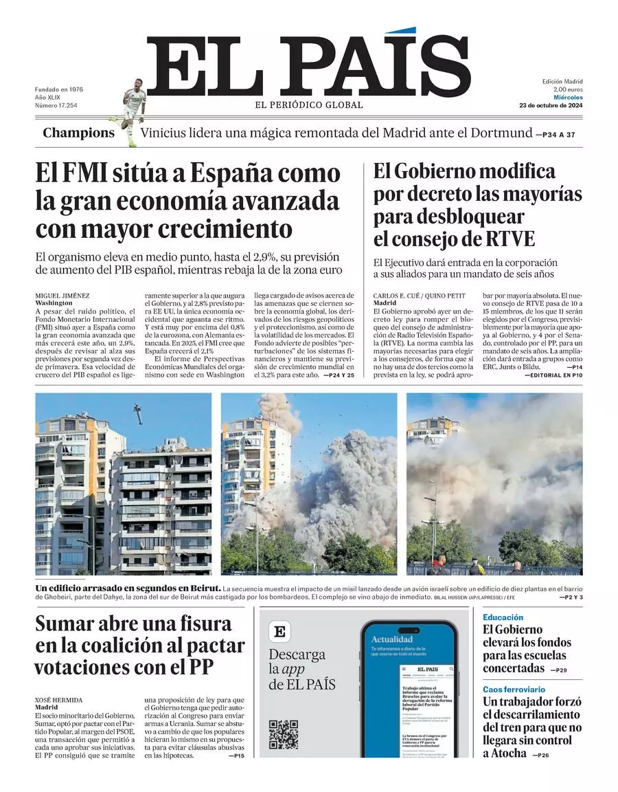 Prima-pagina-el-pais-edizione-di-oggi-23-10-2024