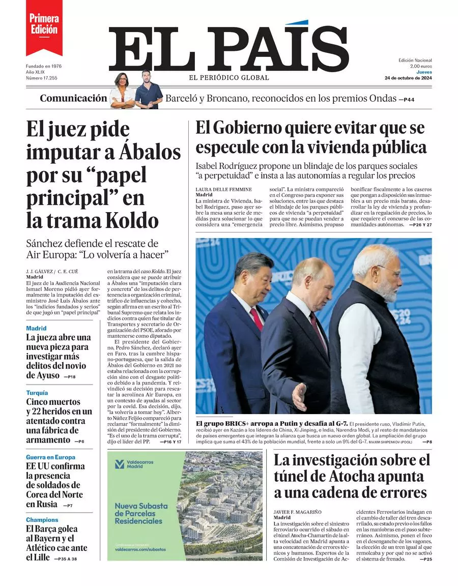 Prima-pagina-el-pais-edizione-di-oggi-24-10-2024