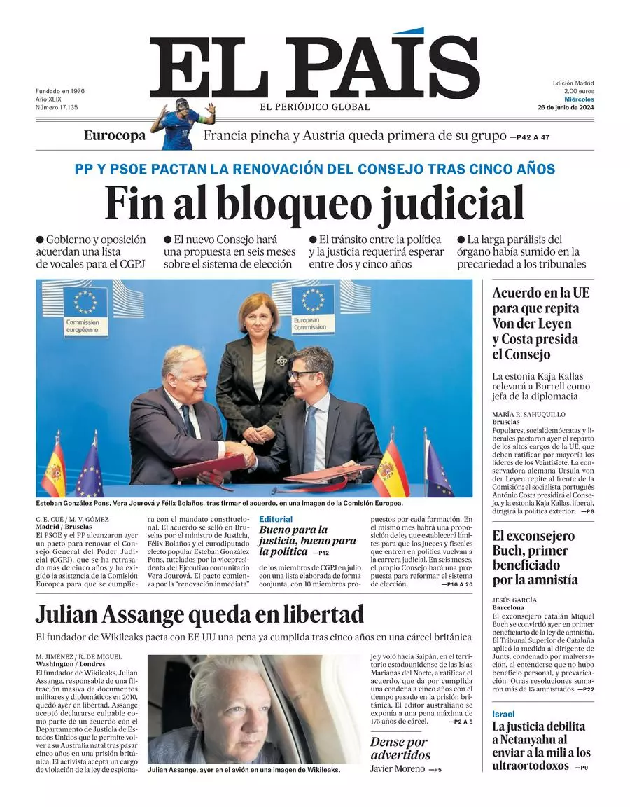 Prima-pagina-el-pais-edizione-di-oggi-26-06-2024