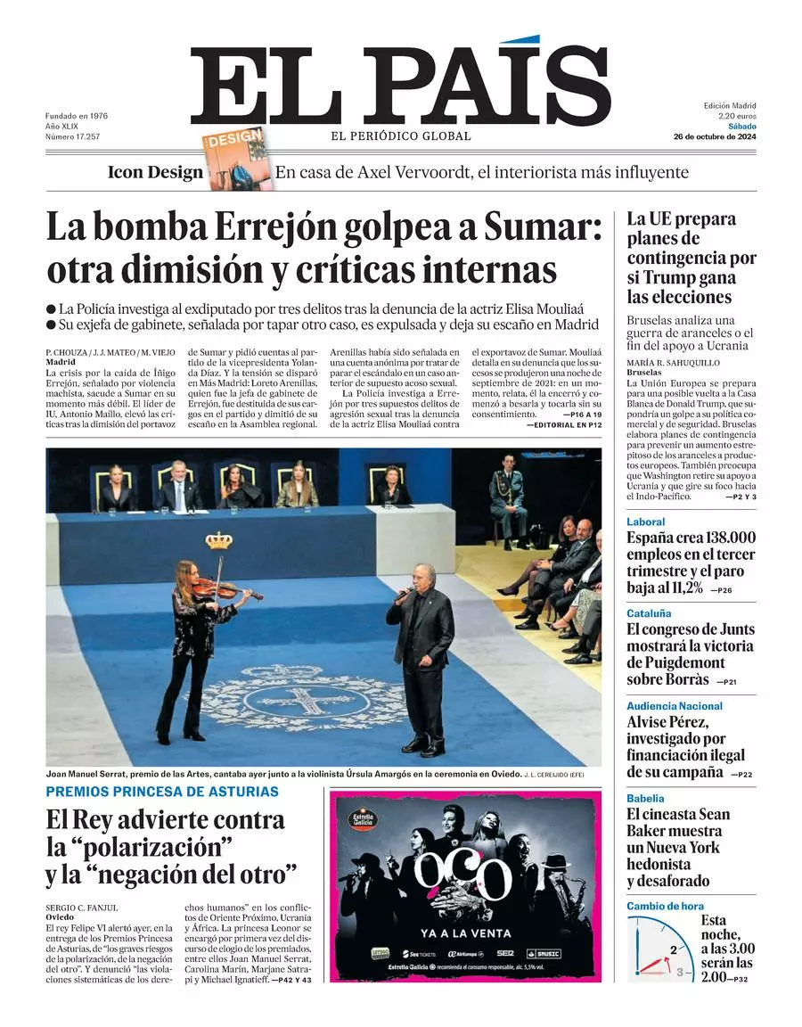 Prima-pagina-el-pais-edizione-di-oggi-26-10-2024