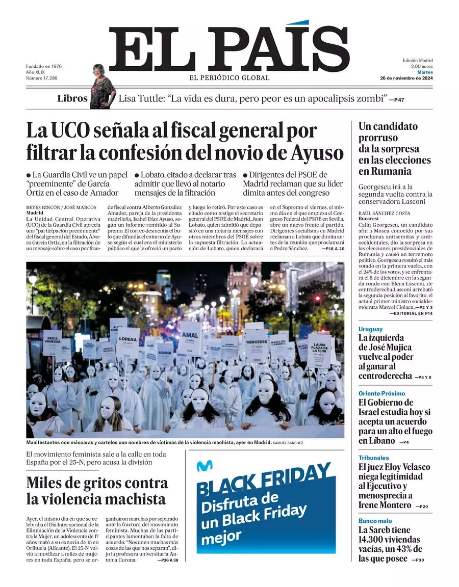 Prima-pagina-el-pais-edizione-di-oggi-26-11-2024