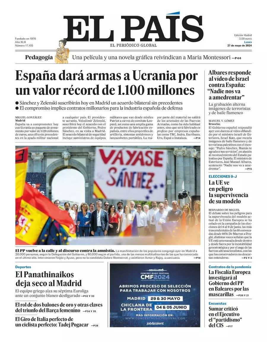 Prima-pagina-el-pais-edizione-di-oggi-27-05-2024