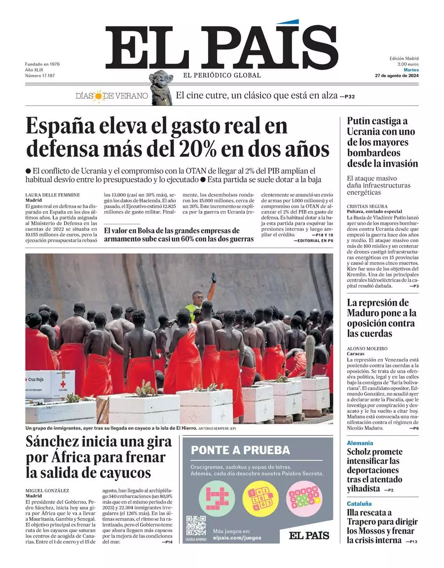 Prima-pagina-el-pais-edizione-di-oggi-27-08-2024