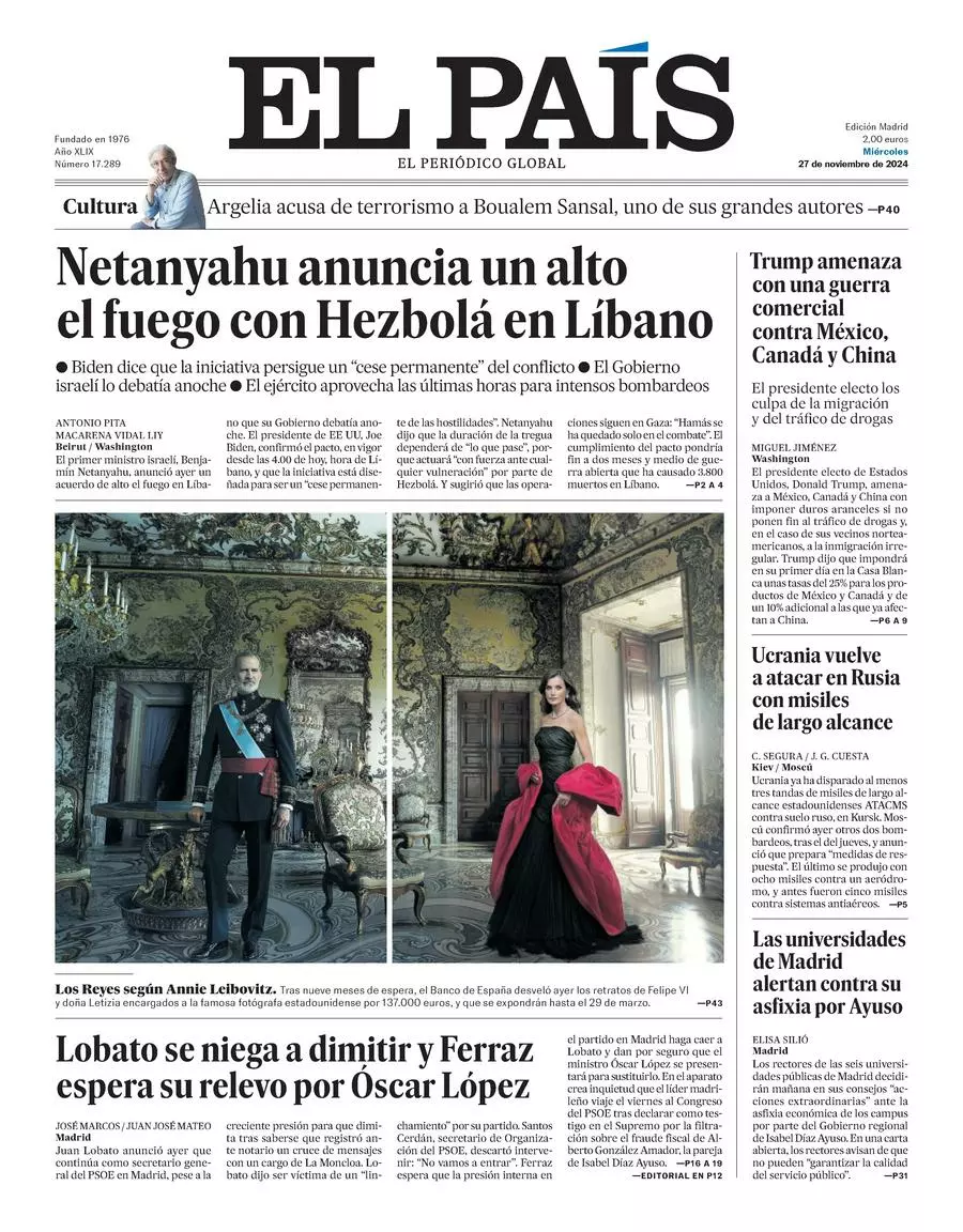 Prima-pagina-el-pais-edizione-di-oggi-27-11-2024