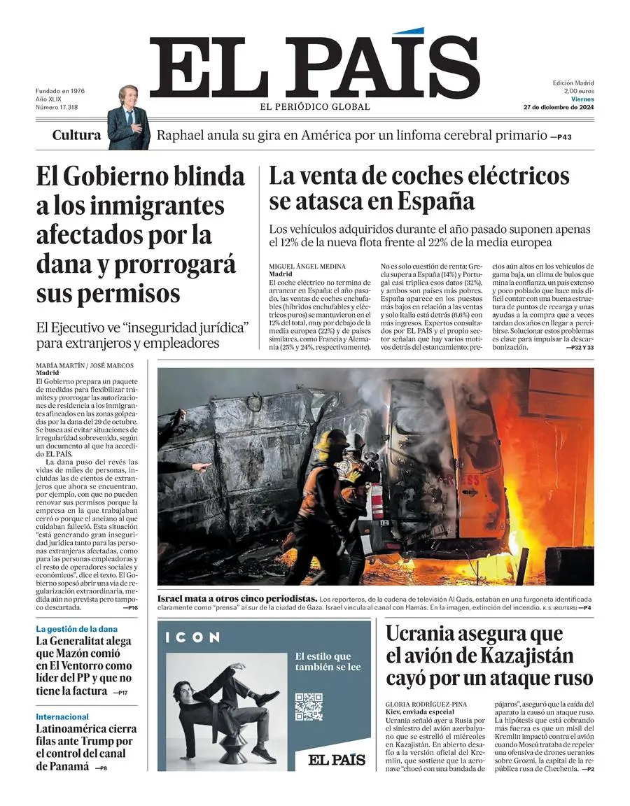 Prima-pagina-el-pais-edizione-di-oggi-27-12-2024