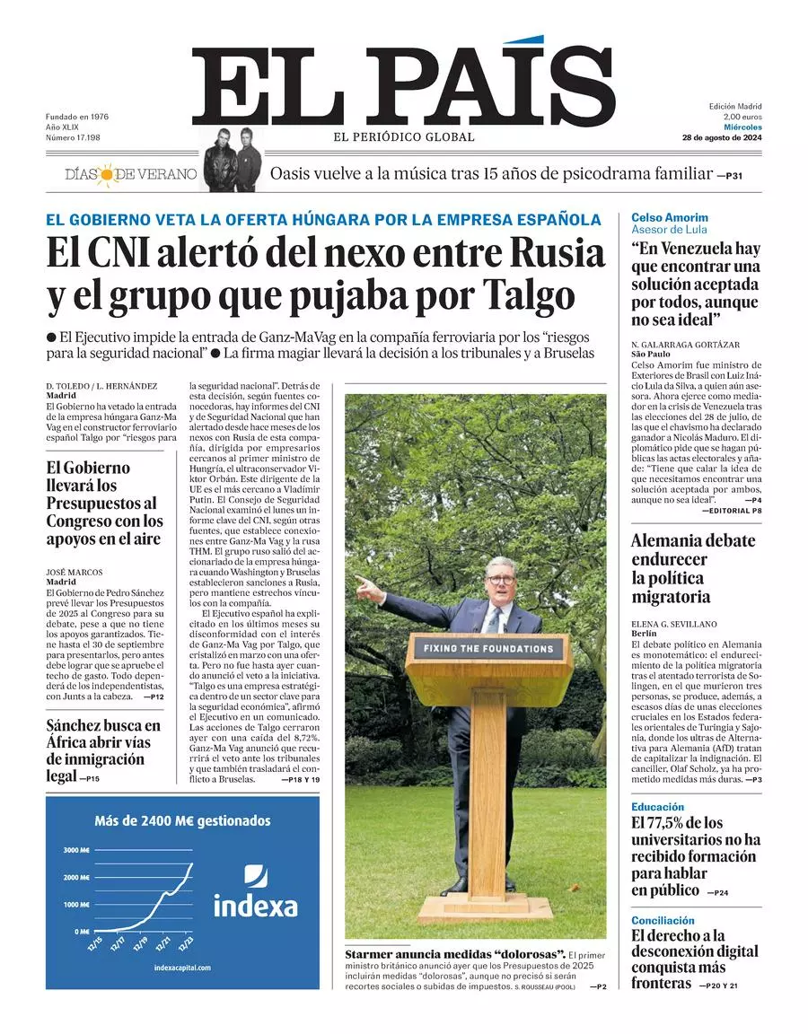 Prima-pagina-el-pais-edizione-di-oggi-28-08-2024