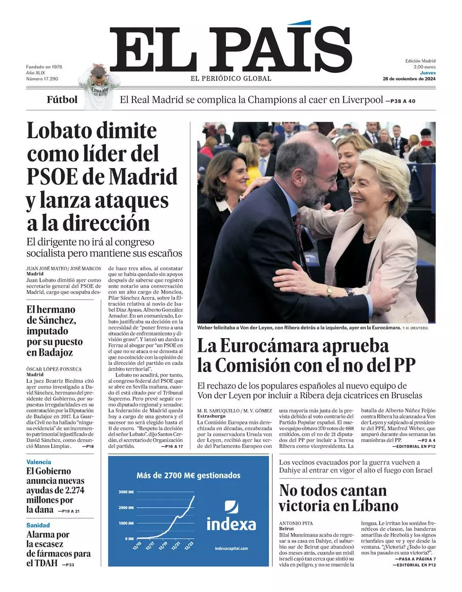 Prima-pagina-el-pais-edizione-di-oggi-28-11-2024