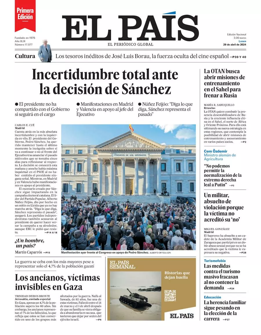 Prima-pagina-el-pais-edizione-di-oggi-29-04-2024