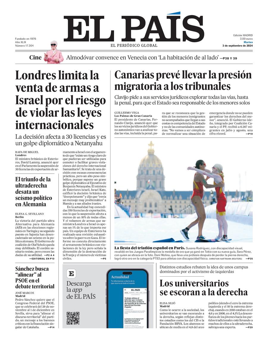 Prima-pagina-el-pais-edizione-di-oggi-03-09-2024