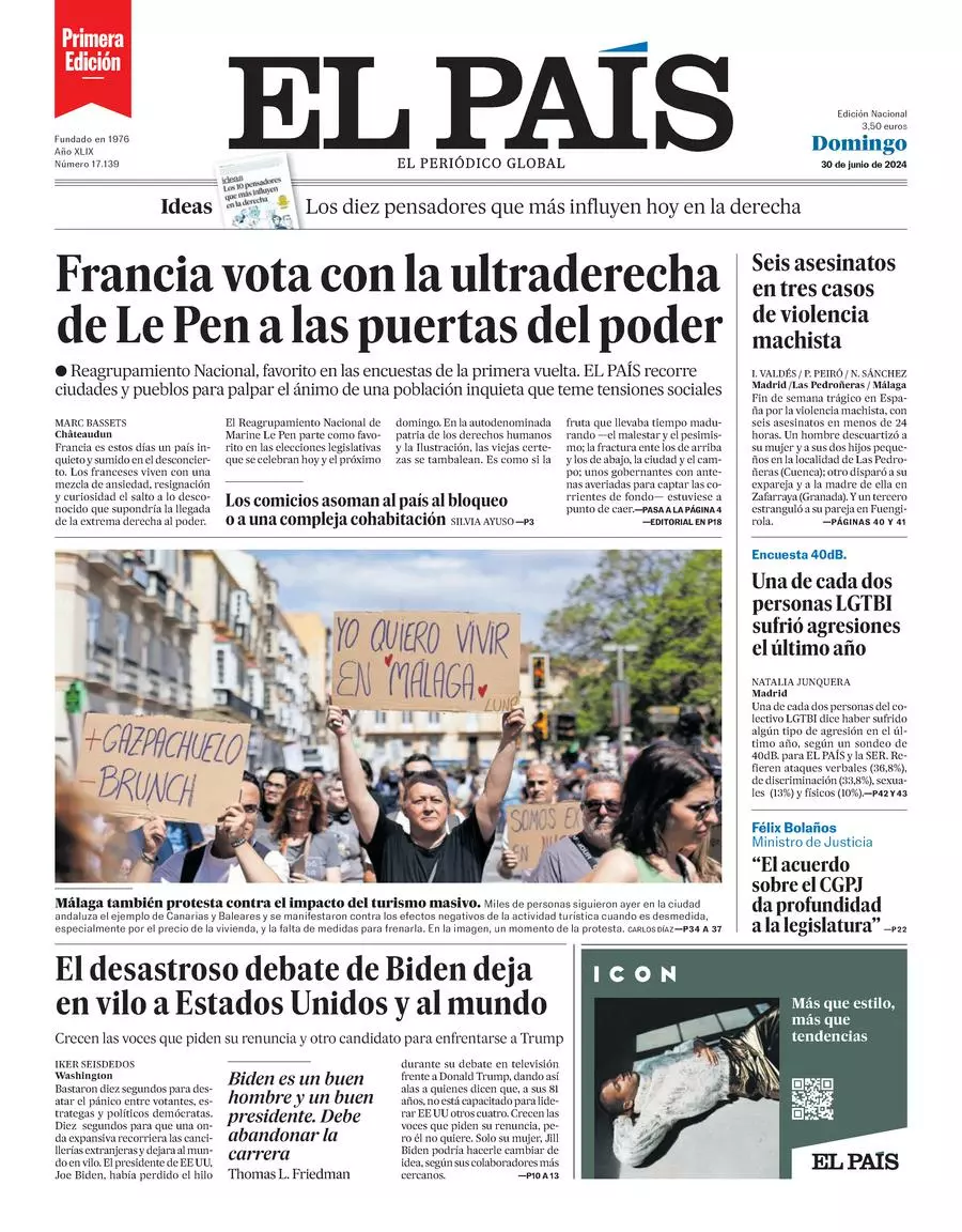 Prima-pagina-el-pais-edizione-di-oggi-30-06-2024