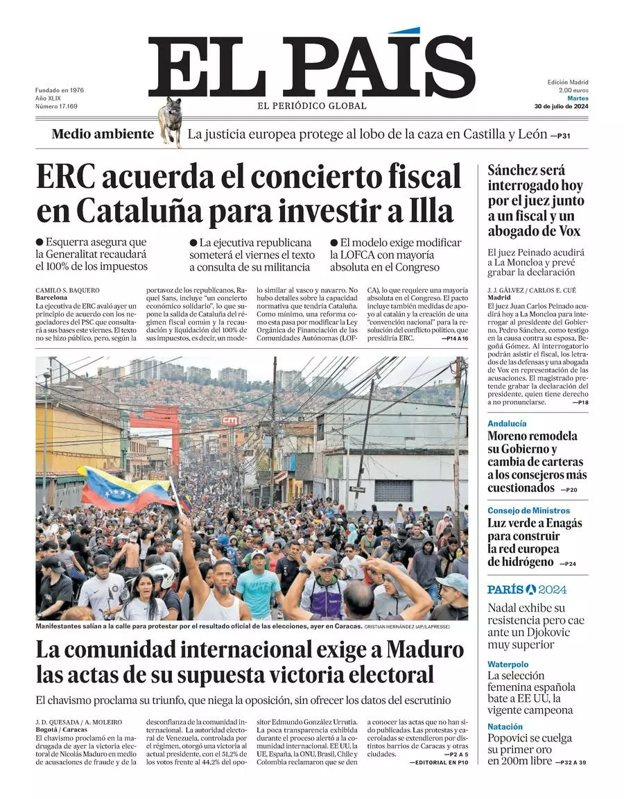 Prima-pagina-el-pais-edizione-di-oggi-30-07-2024