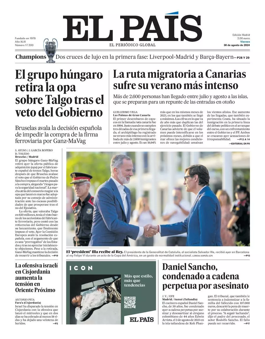 Prima-pagina-el-pais-edizione-di-oggi-30-08-2024