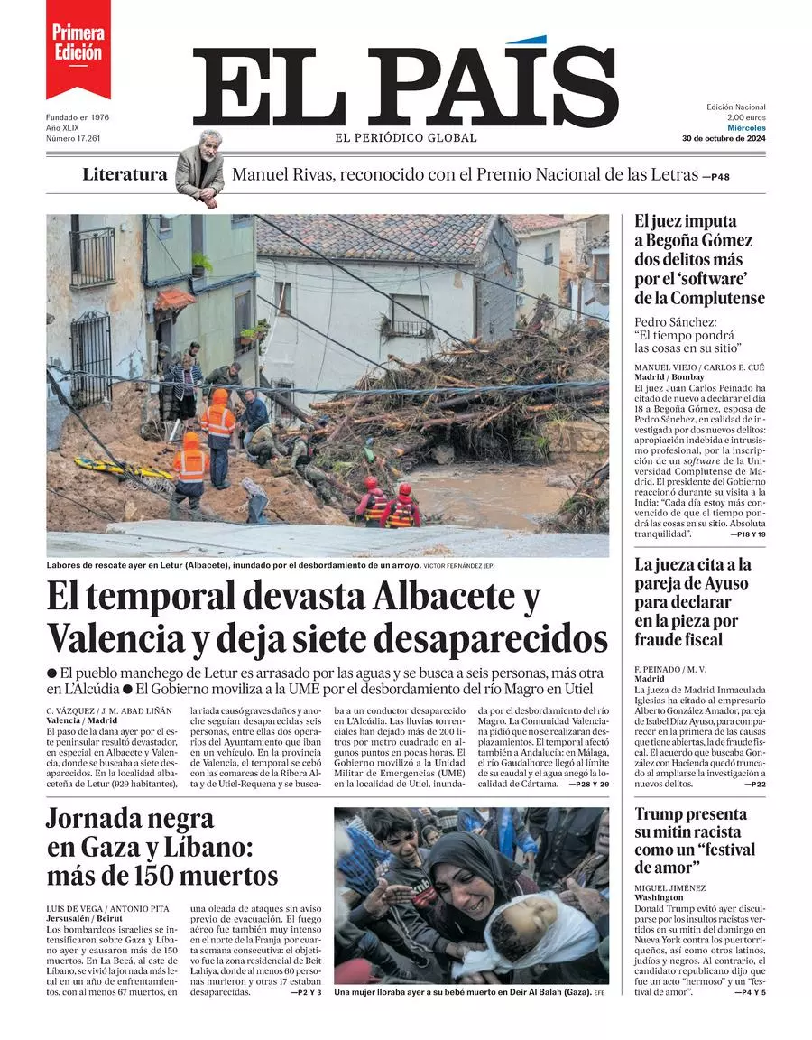 Prima-pagina-el-pais-edizione-di-oggi-30-10-2024