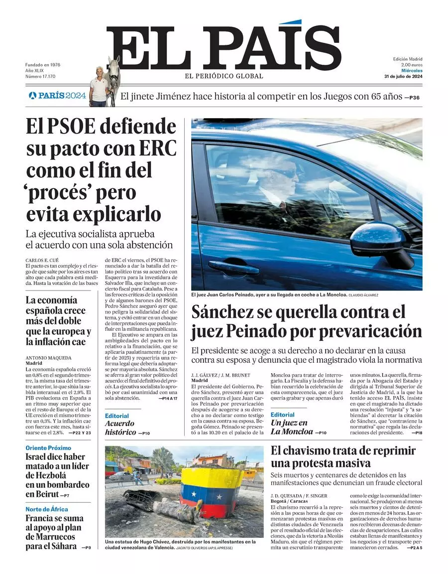 Prima-pagina-el-pais-edizione-di-oggi-31-07-2024