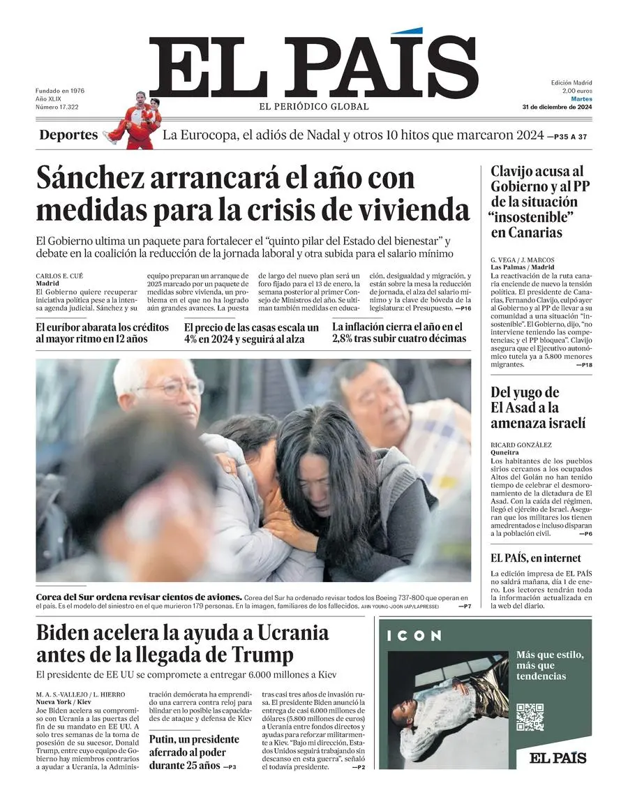 Prima-pagina-el-pais-edizione-di-oggi-31-12-2024