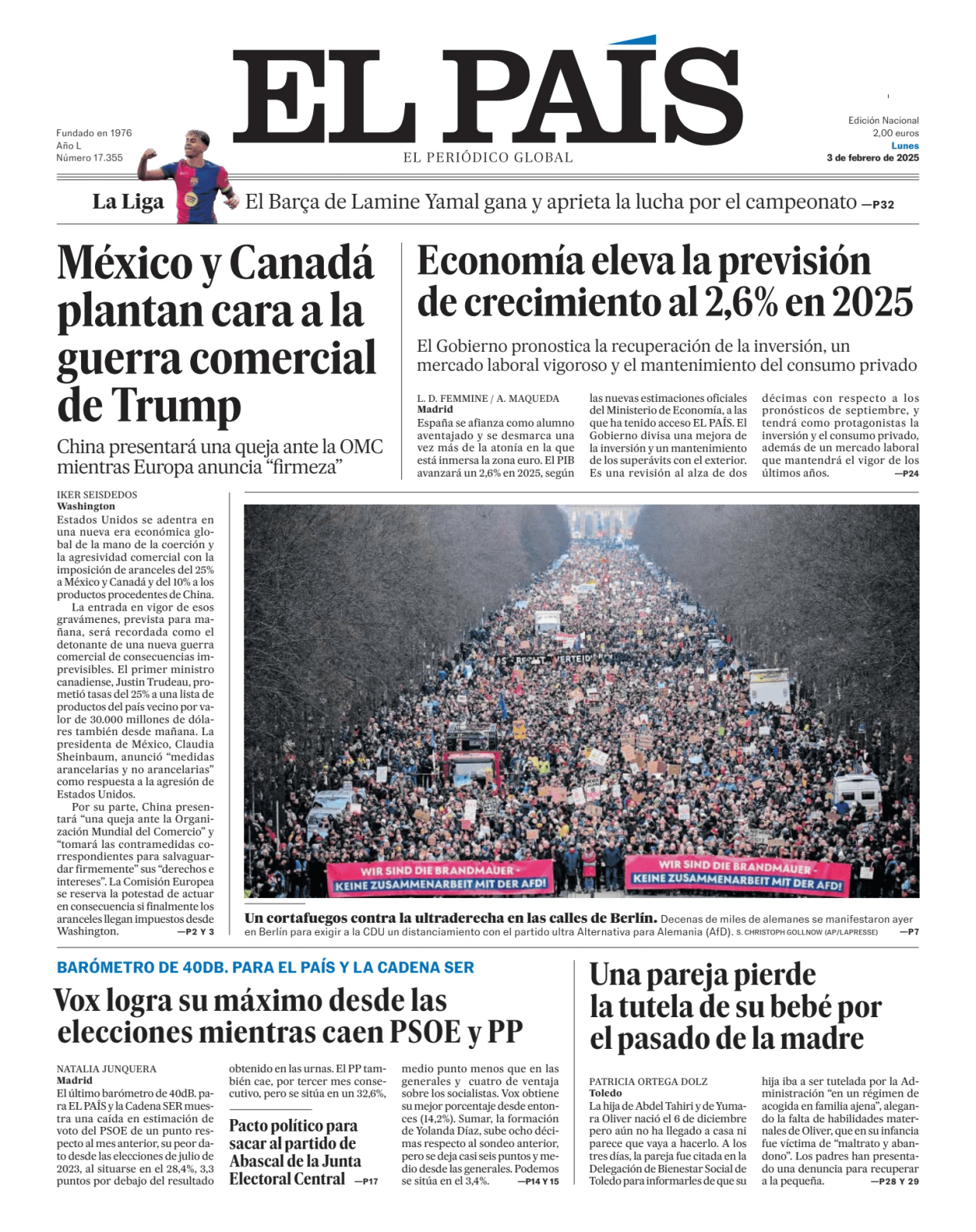 Prima-pagina-el-pais-sport-oggi-edizione-di-oggi-20250203