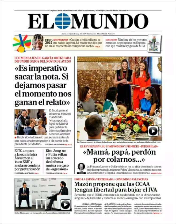 Prima-pagina-elmundo-edizione-di-oggi-2024-06-20