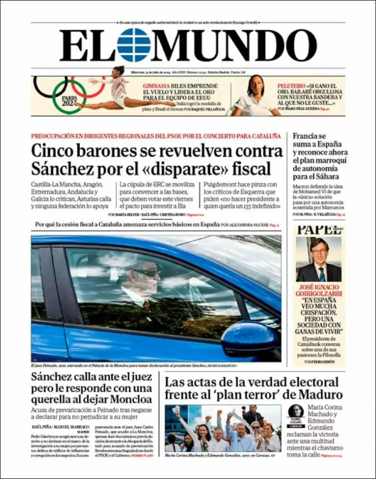 Prima-pagina-elmundo-edizione-di-oggi-2024-07-31