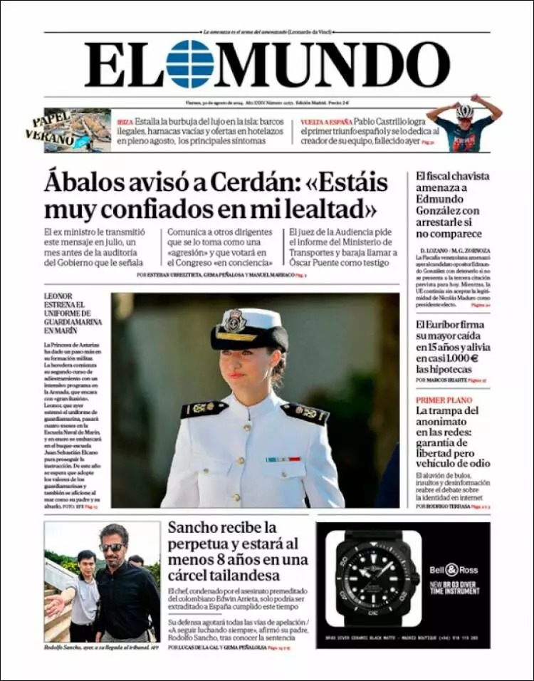 Prima-pagina-elmundo-edizione-di-oggi-2024-08-30