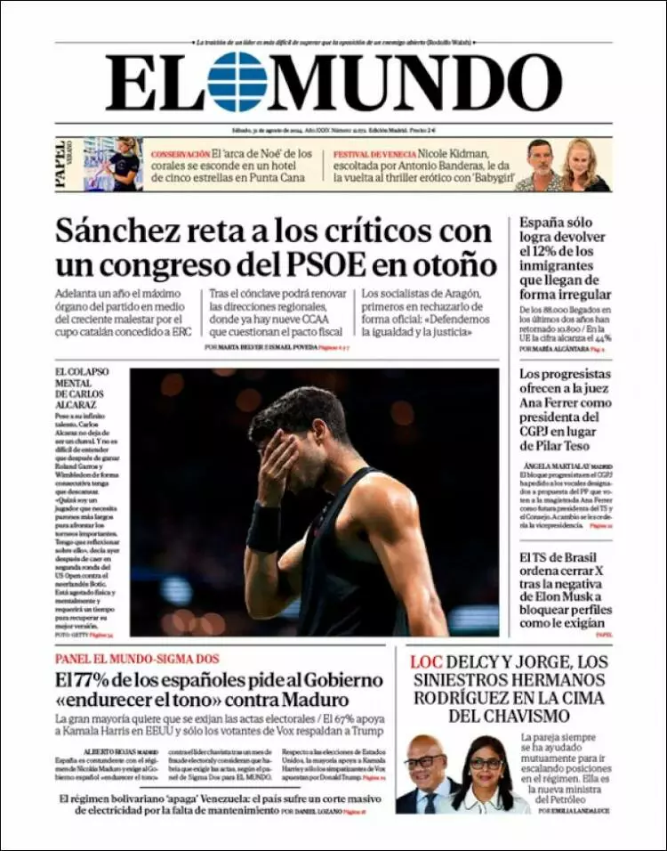 Prima-pagina-elmundo-edizione-di-oggi-2024-08-31