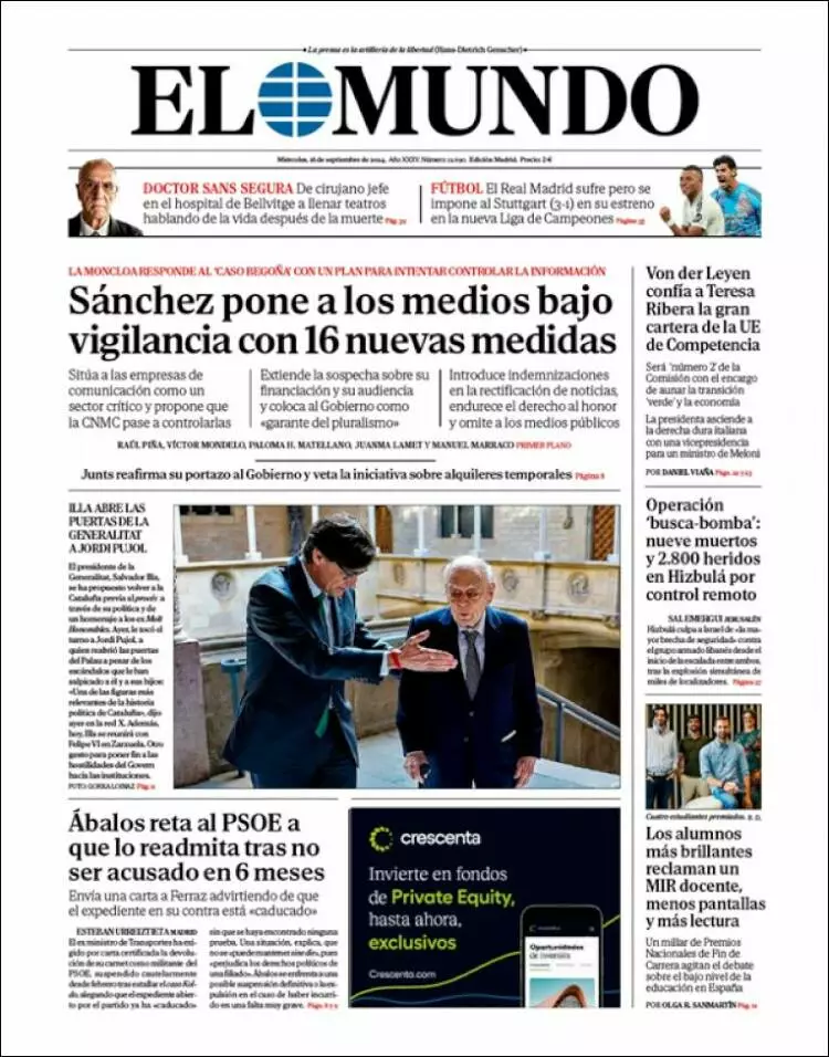 Prima-pagina-elmundo-edizione-di-oggi-2024-09-18