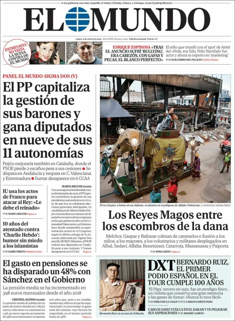 Prima-pagina-elmundo-edizione-di-oggi-2025-01-06