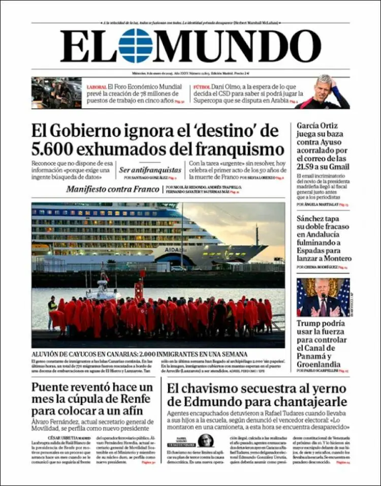 Prima-pagina-elmundo-edizione-di-oggi-2025-01-08