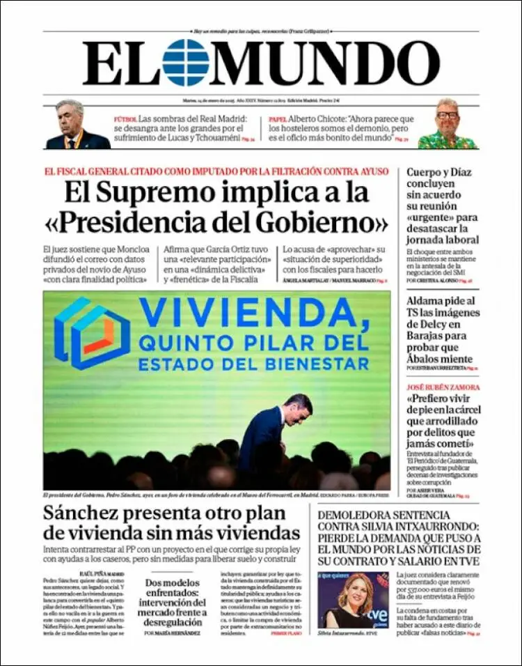 Prima-pagina-elmundo-edizione-di-oggi-2025-01-14