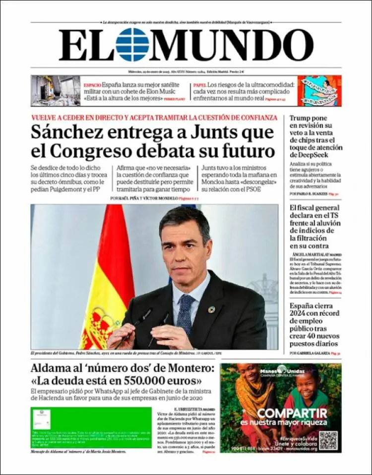 Prima-pagina-elmundo-edizione-di-oggi-2025-01-29