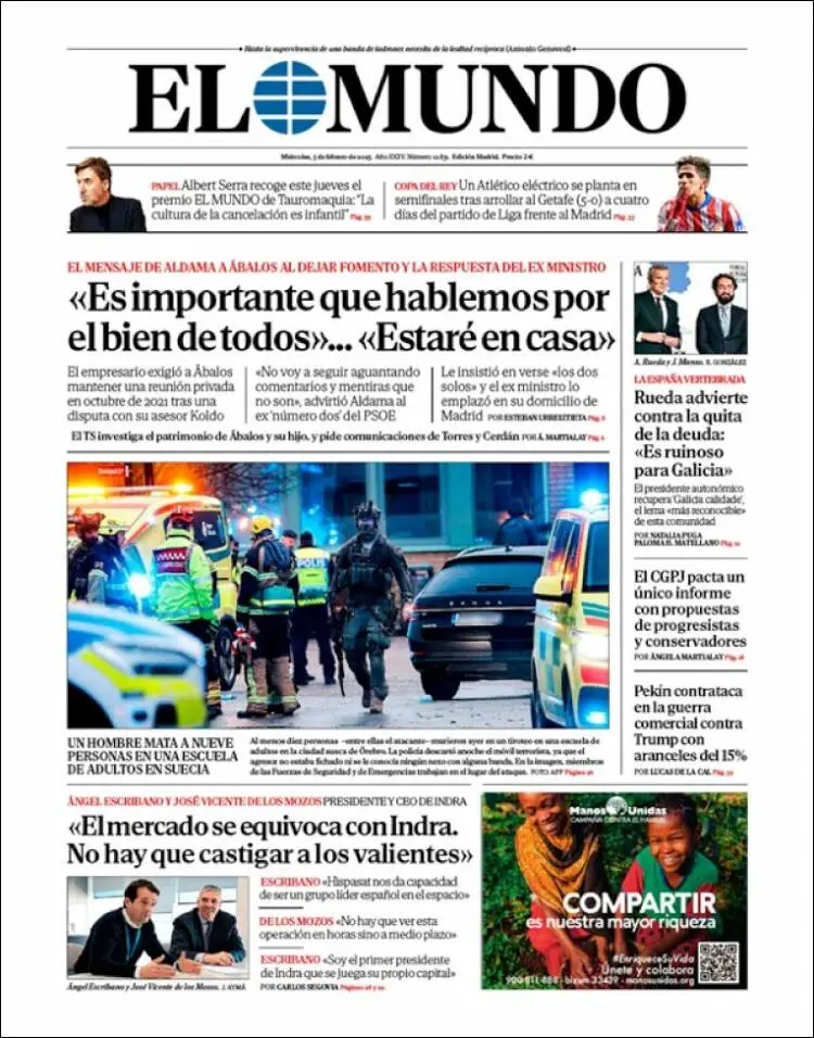 Prima-pagina-elmundo-edizione-di-oggi-2025-02-05