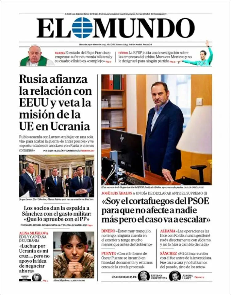 Prima-pagina-elmundo-edizione-di-oggi-2025-02-19