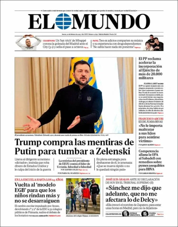 Prima-pagina-elmundo-edizione-di-oggi-2025-02-20