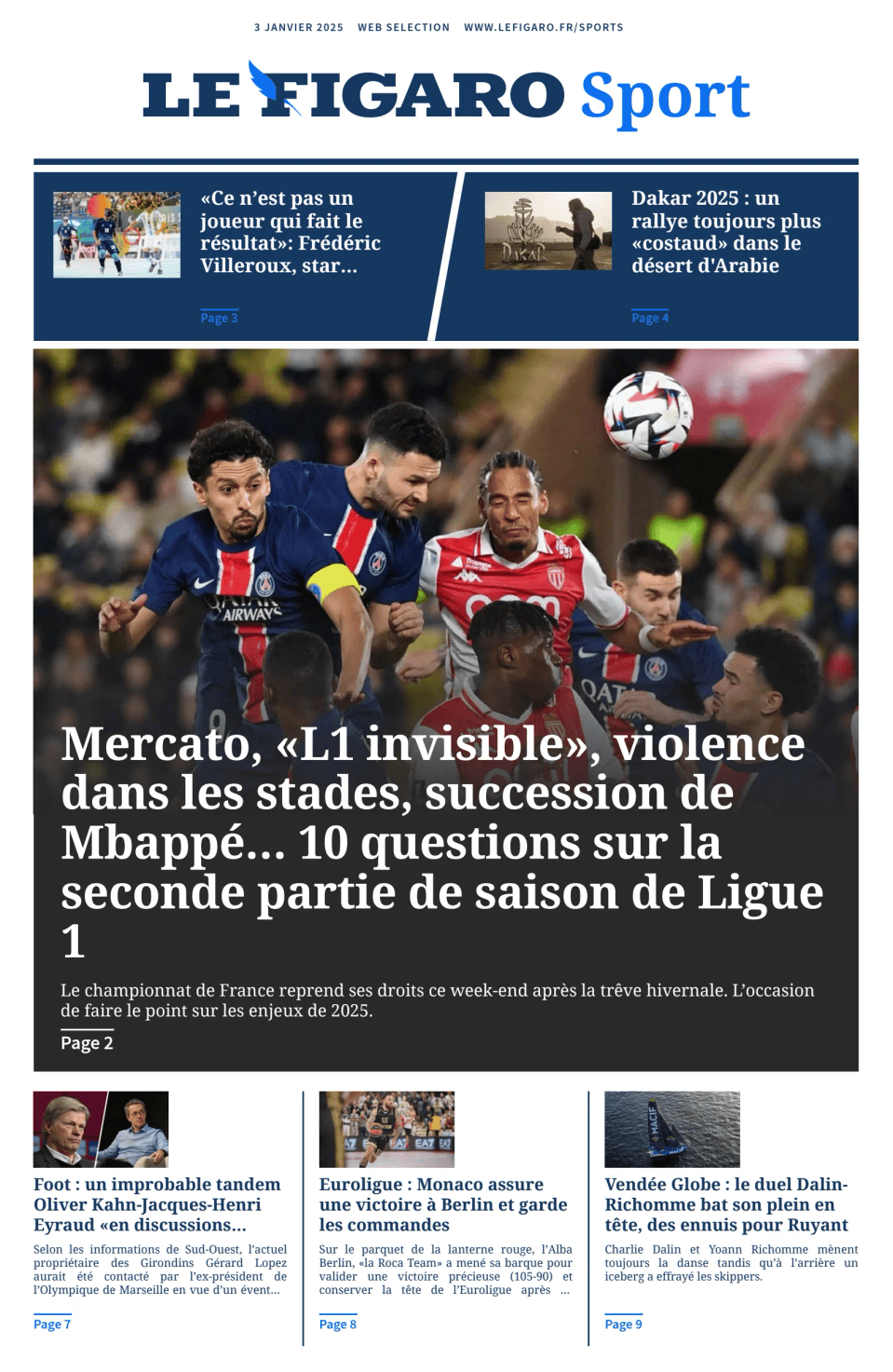 Prima-pagina-figaro-sport-oggi-edizione-di-oggi-20250103