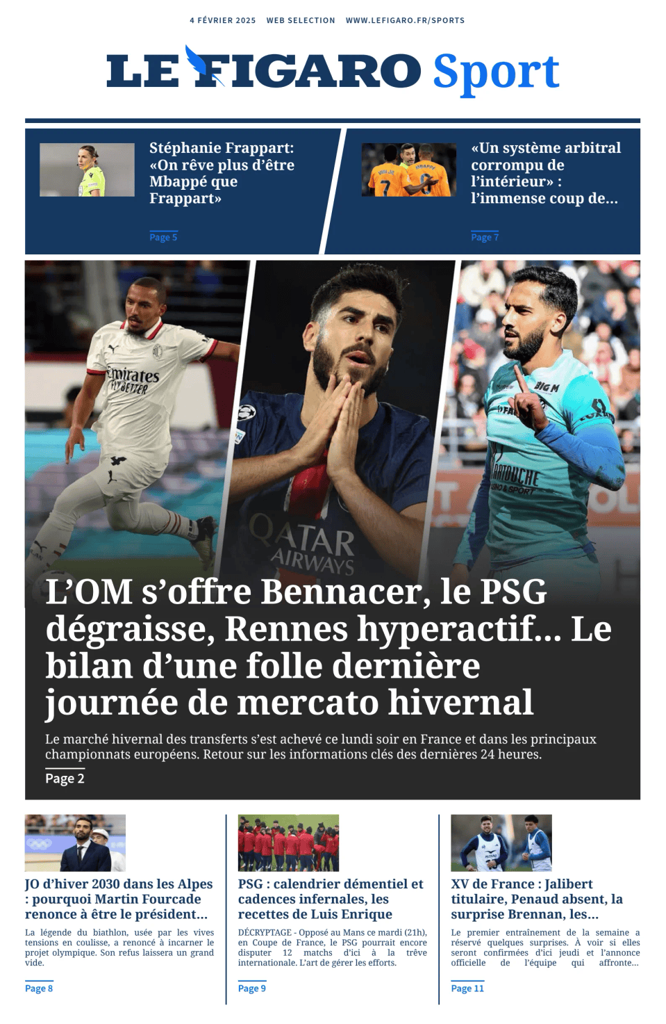 Prima-pagina-figaro-sport-oggi-edizione-di-oggi-20250204