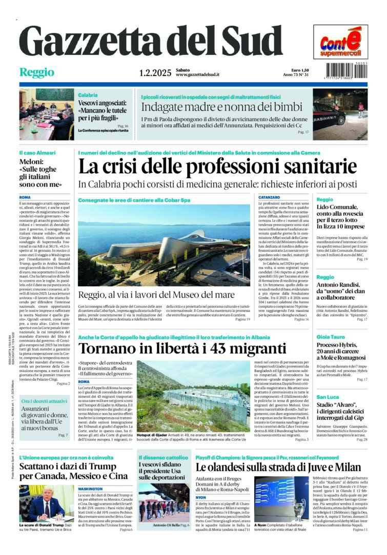 Prima-pagina-gazzetta-del-sud-calabria-di-oggi-01-02-2025