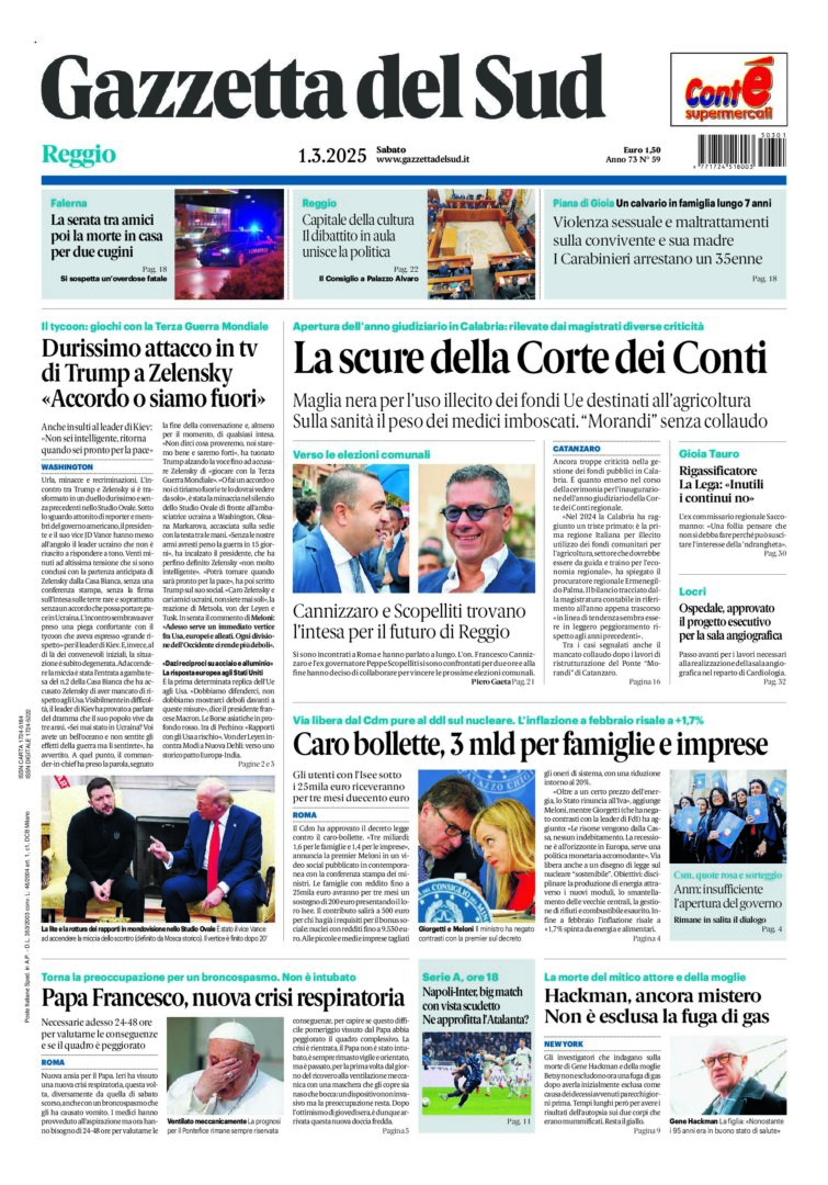 Prima-pagina-gazzetta-del-sud-calabria-di-oggi-01-03-2025