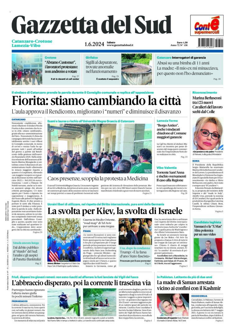 Prima-pagina-gazzetta-del-sud-calabria-di-oggi-01-06-2024