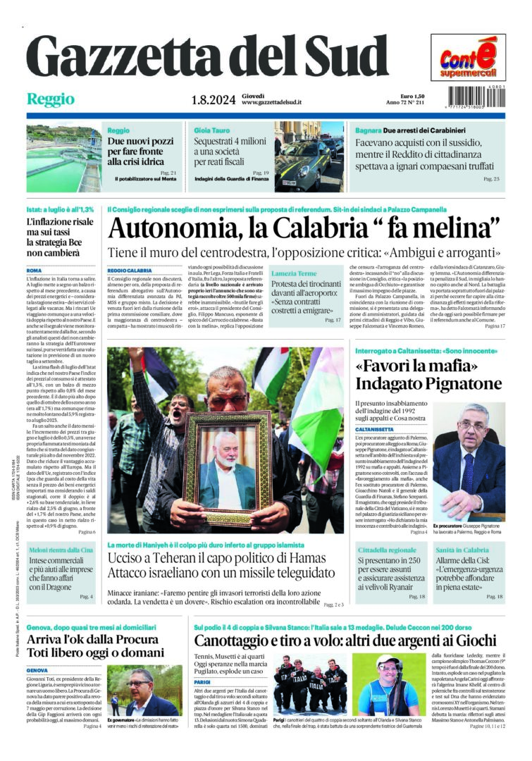 Prima-pagina-gazzetta-del-sud-calabria-di-oggi-01-08-2024