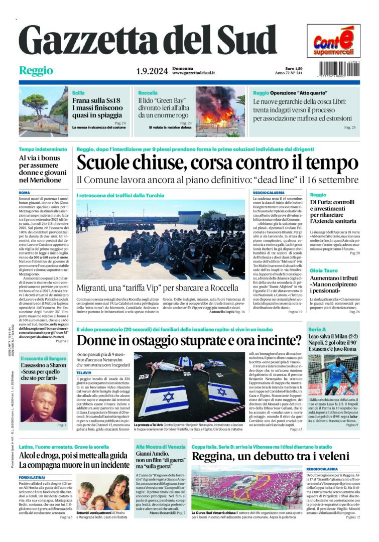 Prima-pagina-gazzetta-del-sud-calabria-di-oggi-01-09-2024