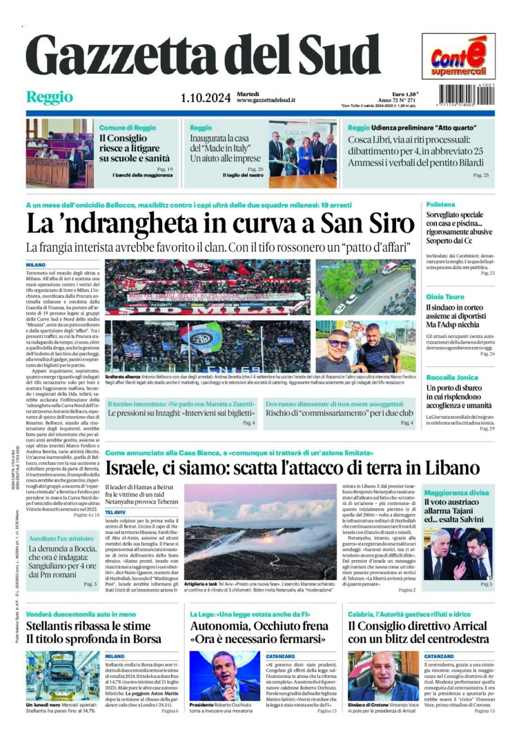 Prima-pagina-gazzetta-del-sud-calabria-di-oggi-01-10-2024