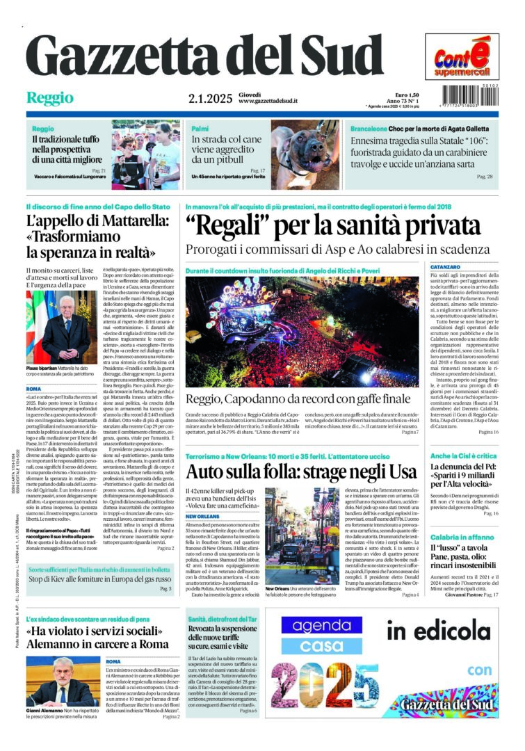 Prima-pagina-gazzetta-del-sud-calabria-di-oggi-02-01-2025