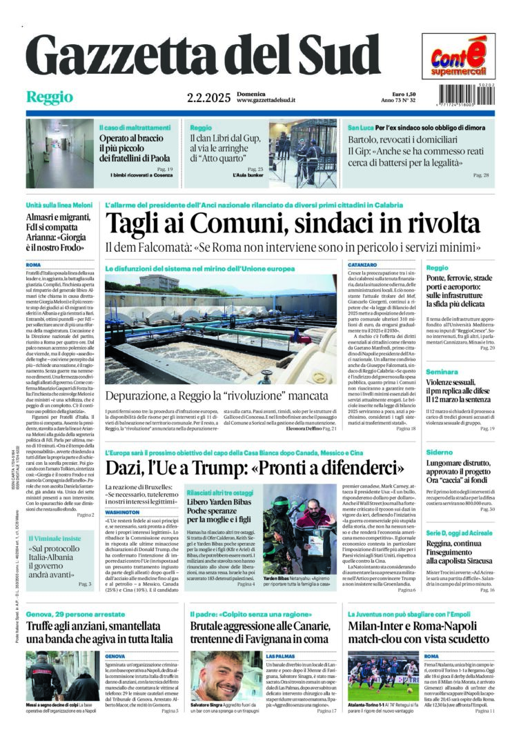 Prima-pagina-gazzetta-del-sud-calabria-di-oggi-02-02-2025