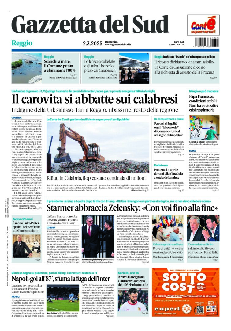 Prima-pagina-gazzetta-del-sud-calabria-di-oggi-02-03-2025