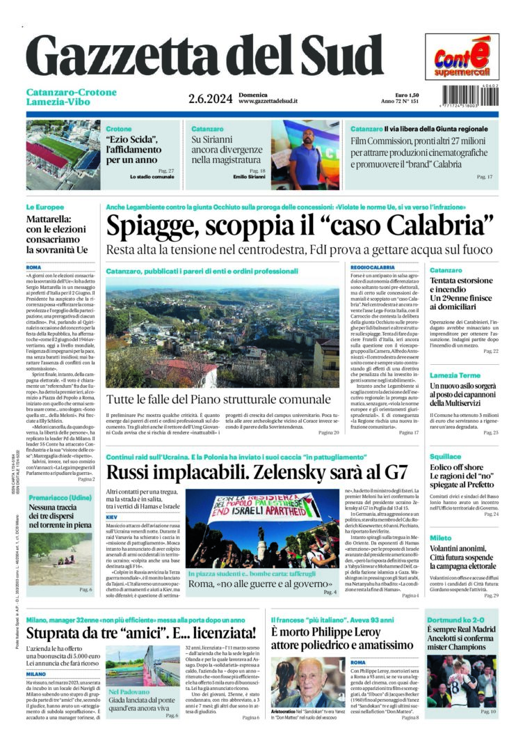 Prima-pagina-gazzetta-del-sud-calabria-di-oggi-02-06-2024