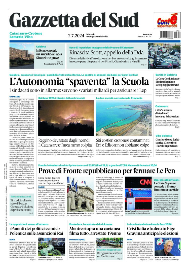 Prima-pagina-gazzetta-del-sud-calabria-di-oggi-02-07-2024